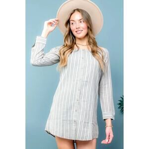Striped Long Sleeve Shirt Dress in Blue
